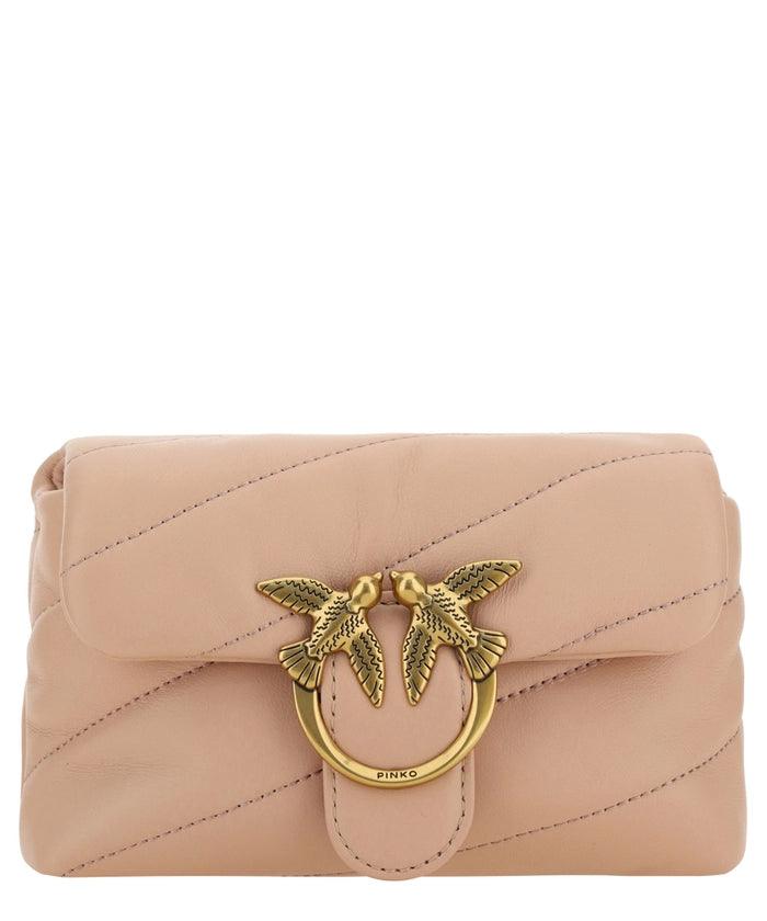 PINKO Pink Calf Leather Love Puff Small Crossbody Bag - Ellie Belle