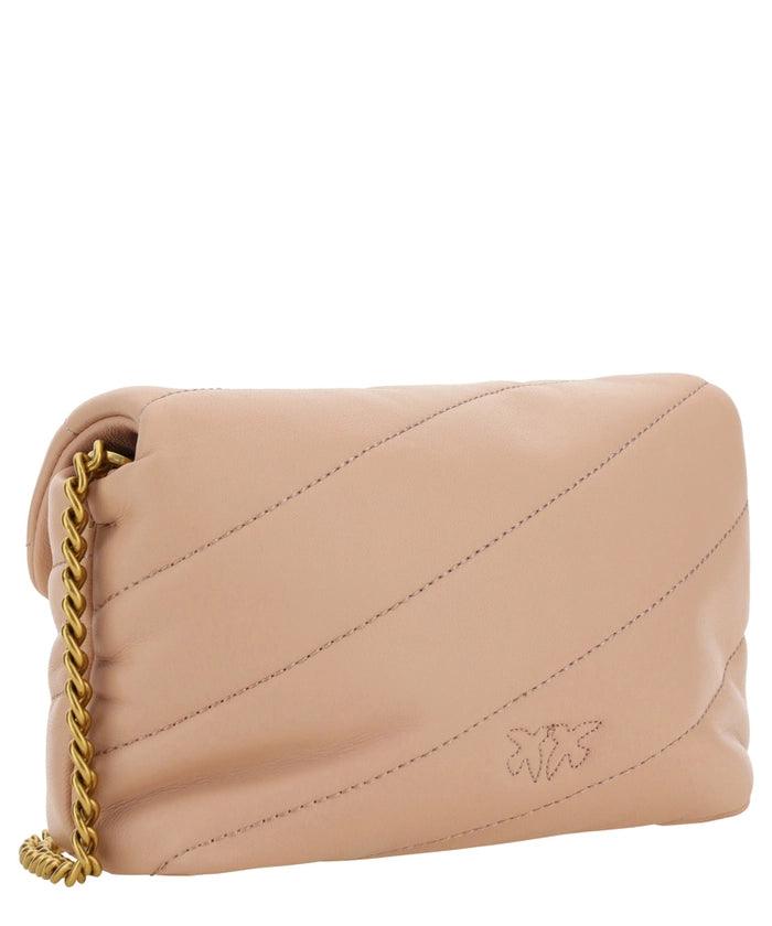 PINKO Pink Calf Leather Love Puff Small Crossbody Bag - Ellie Belle