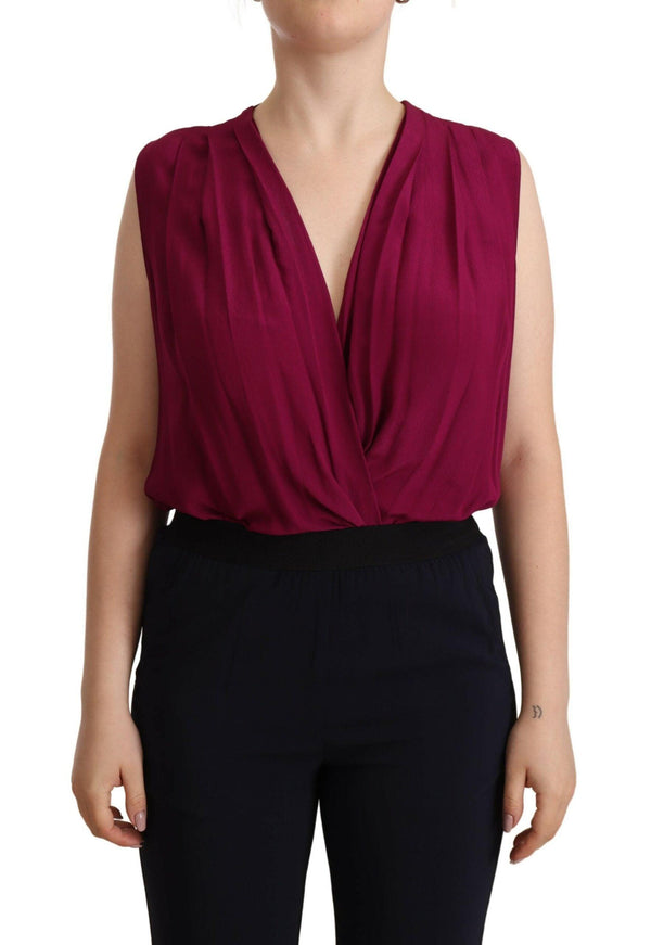 PINKO Purple Deep Neckline Sleeveless Bodysuit Top - Ellie Belle