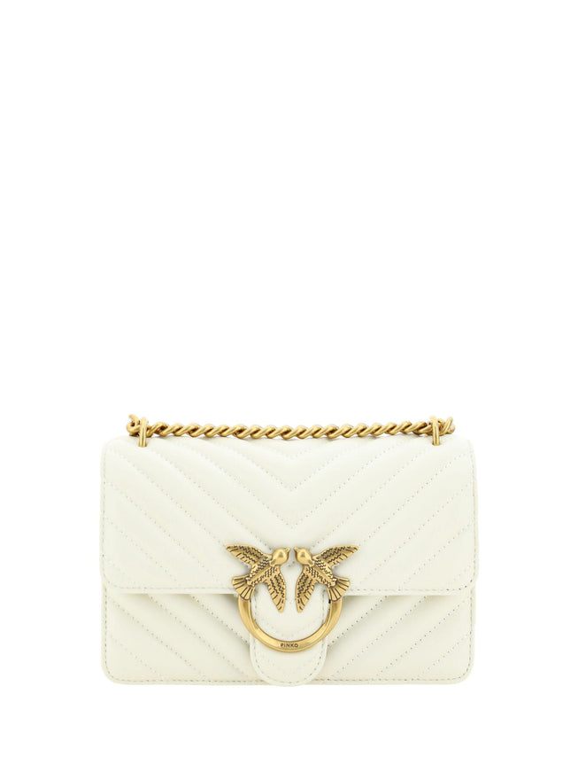 PINKO White Calf Leather Love One Mini Shoulder Bag - Ellie Belle