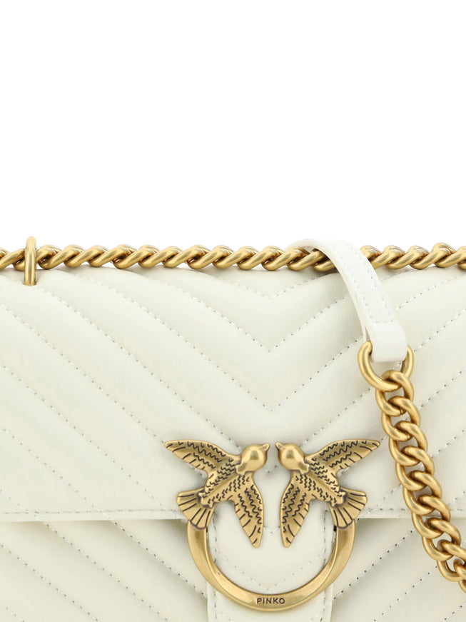 PINKO White Calf Leather Love One Mini Shoulder Bag - Ellie Belle