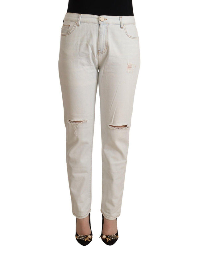 PINKO White Cotton Distressed Mid Waist Skinny Denim Jeans - Ellie Belle