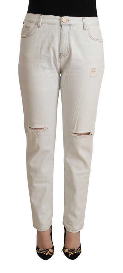 PINKO White Cotton Distressed Mid Waist Skinny Denim Jeans - Ellie Belle