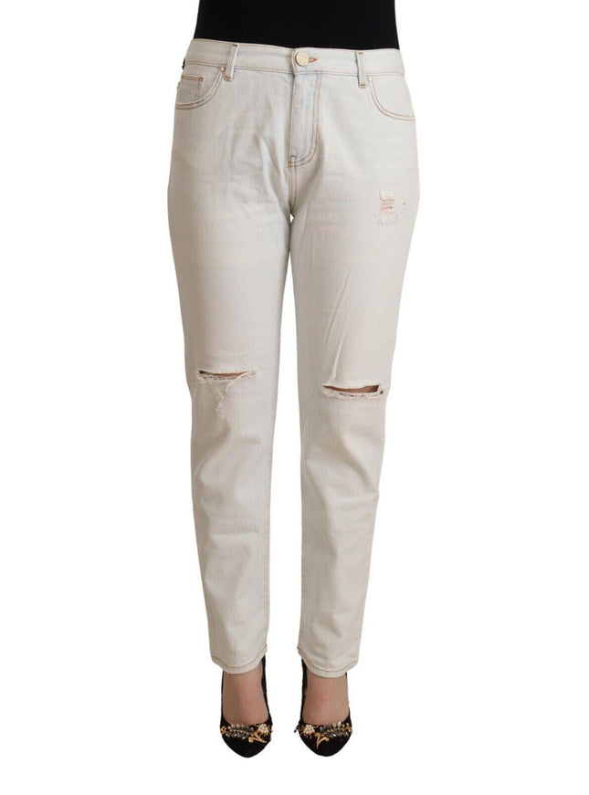 PINKO White Cotton Distressed Mid Waist Skinny Denim Jeans - Ellie Belle