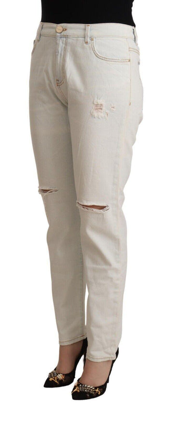 PINKO White Cotton Distressed Mid Waist Skinny Denim Jeans - Ellie Belle