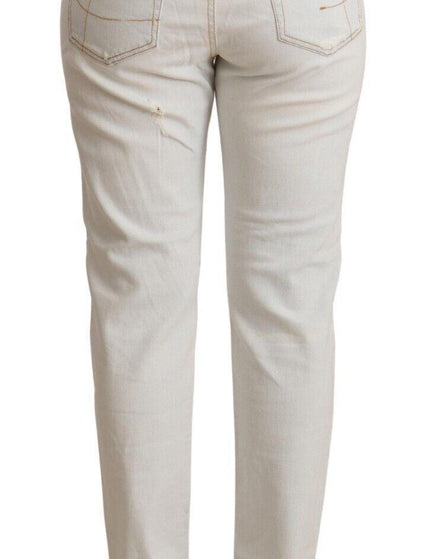 PINKO White Cotton Distressed Mid Waist Skinny Denim Jeans - Ellie Belle