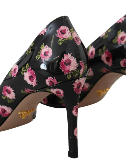 Prada Black Leather Floral Heels Stilettos Pumps - Ellie Belle