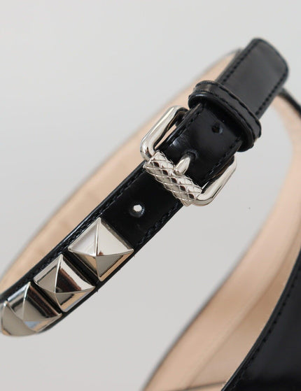 Prada Black Leather Sandals Ankle Strap Heels Studded Shoes - Ellie Belle