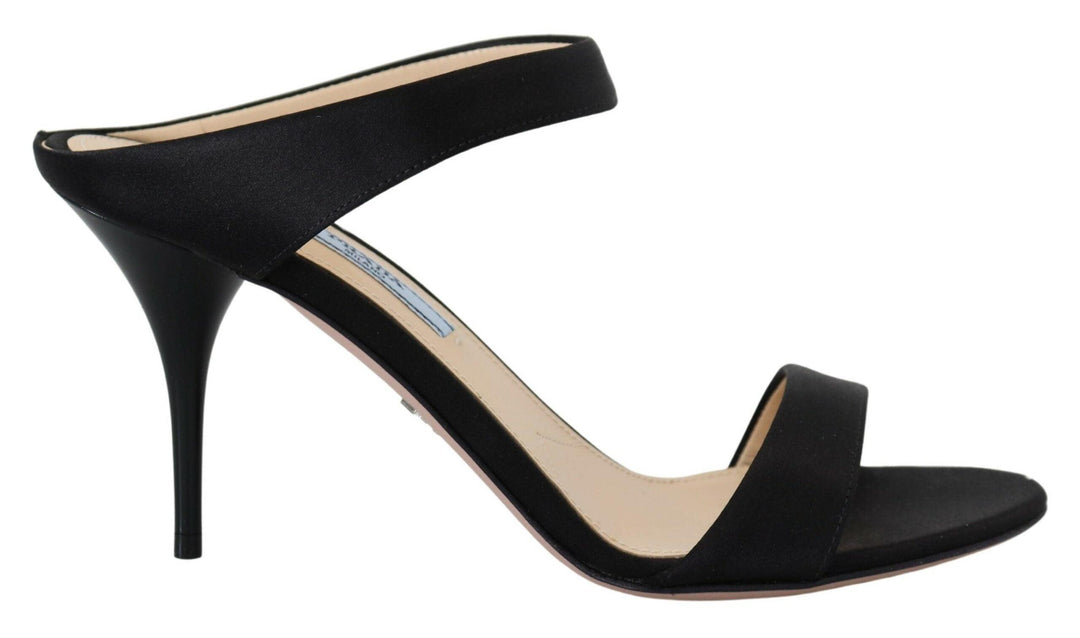 Prada Black Leather Sandals Stiletto Heels Open Toe Shoes - Ellie Belle