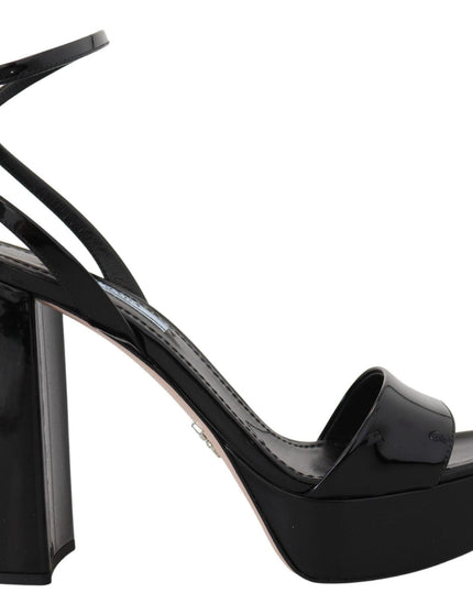 Prada Black Patent Sandals Ankle Strap Heels Leather - Ellie Belle