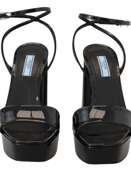 Prada Black Patent Sandals Ankle Strap Heels Leather - Ellie Belle