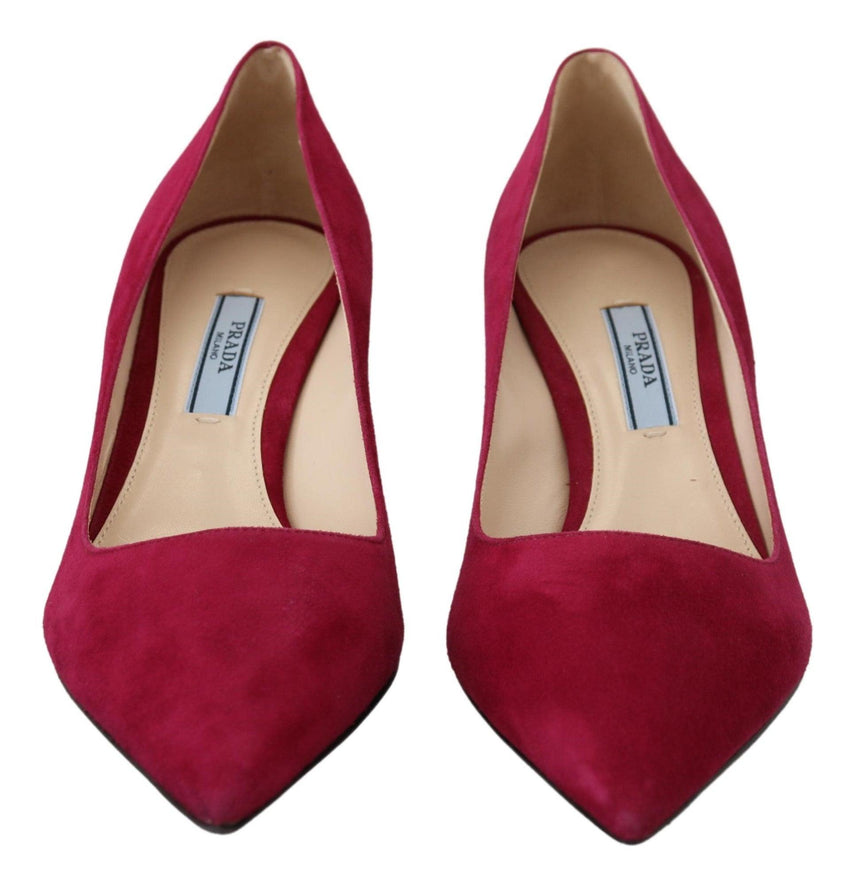 Prada Dark Pink Suede Leather Heels Pumps Shoes - Ellie Belle