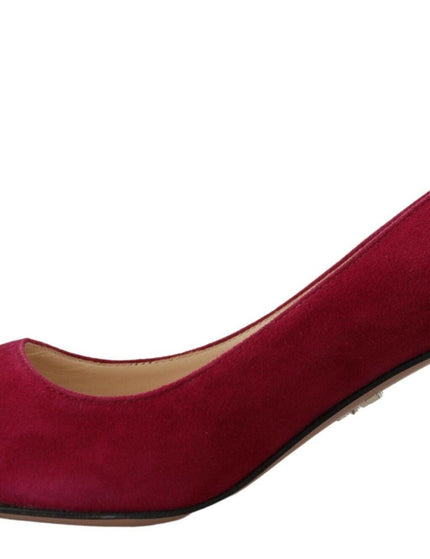 Prada Dark Pink Suede Leather Heels Pumps Shoes - Ellie Belle