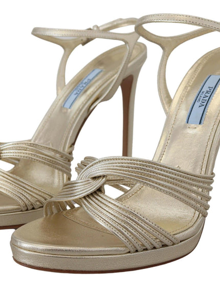 Prada Gold Leather Sandals Ankle Strap Heels Stiletto Sandal - Ellie Belle