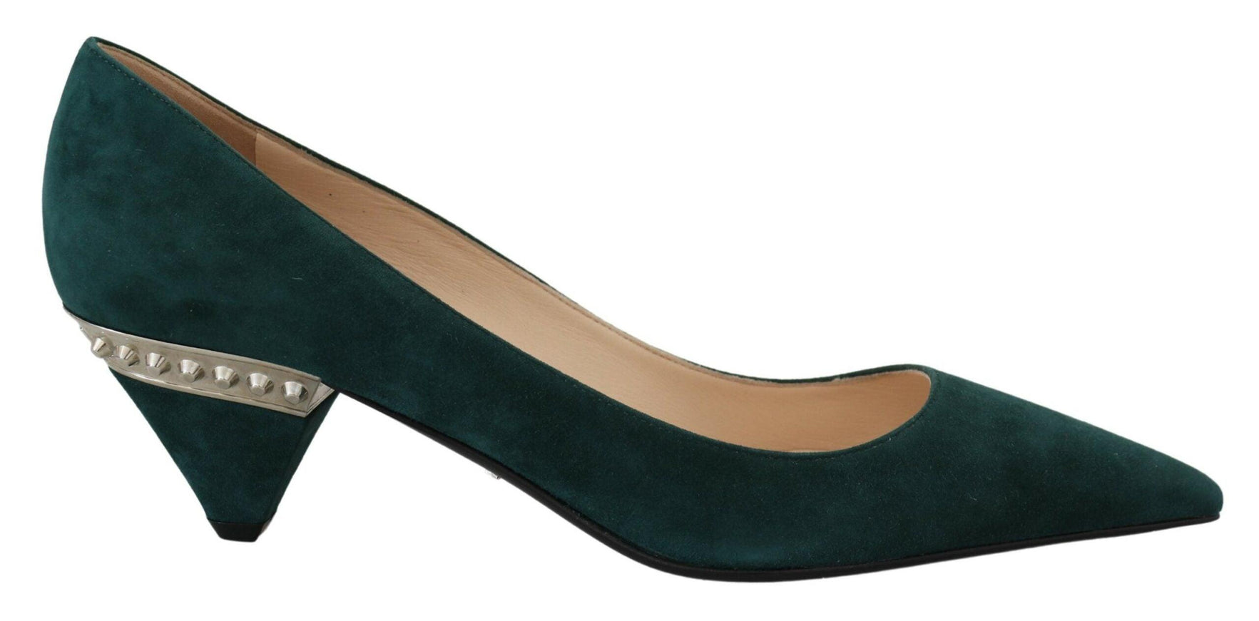 Prada Green Suede Leather Cone Heels Pumps Shoes