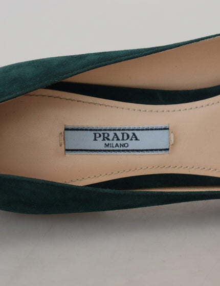 Prada Green Suede Leather Cone Heels Pumps Shoes - Ellie Belle