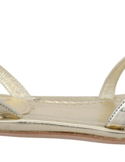Prada Metallic Silver Leather Sandals Ankle Strap Flats Shoes - Ellie Belle
