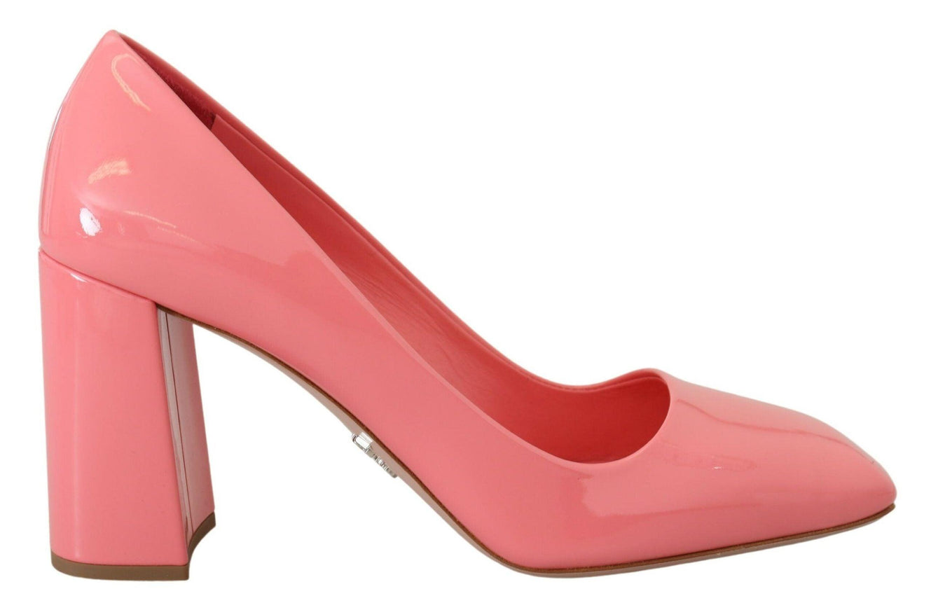 Prada Pink Patent Leather Block Heels Pumps Classic - Ellie Belle