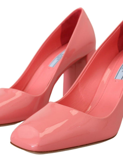 Prada Pink Patent Leather Block Heels Pumps Classic - Ellie Belle
