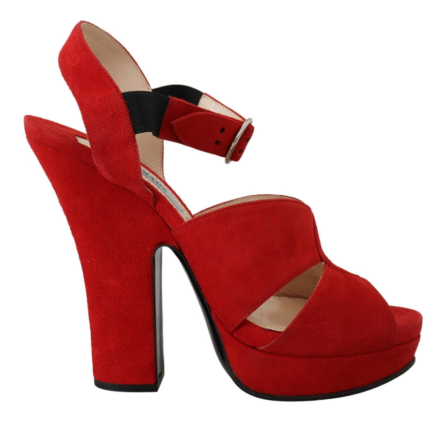 Prada Red Suede Leather Sandals Ankle Strap Heels Shoes - Ellie Belle