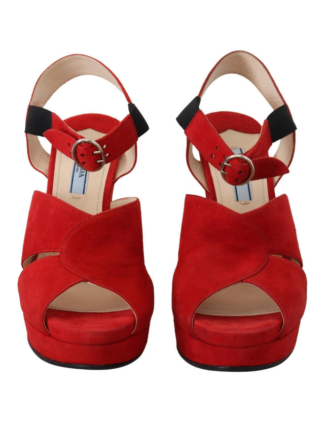 Prada Red Suede Leather Sandals Ankle Strap Heels Shoes - Ellie Belle