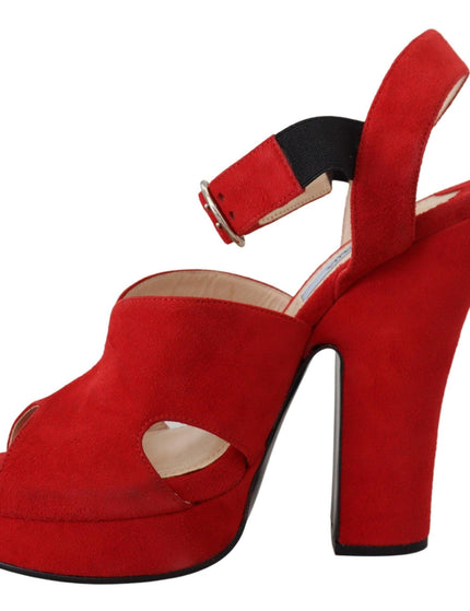 Prada Red Suede Leather Sandals Ankle Strap Heels Shoes - Ellie Belle