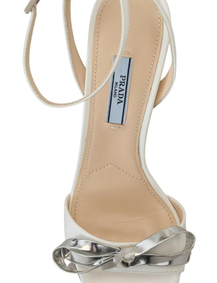 Prada Silver White Leather Sandals Ankle Strap Heels Shoes - Ellie Belle