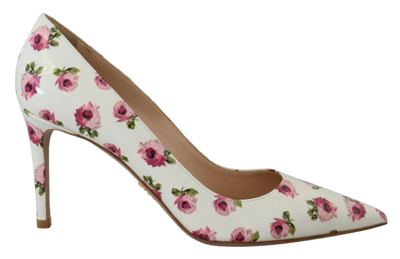 Prada White Leather Floral Heels Stilettos Pumps - Ellie Belle