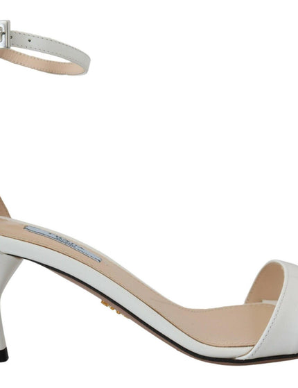 Prada White Leather Vernice Sandals Ankle Strap Heels Shoes - Ellie Belle