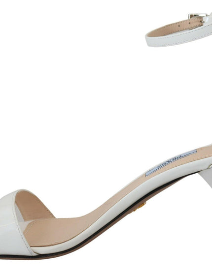 Prada White Leather Vernice Sandals Ankle Strap Heels Shoes - Ellie Belle