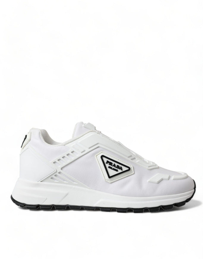 Prada White Re-Nylon Triangle Logo Low Top Sneakers Shoes - Ellie Belle