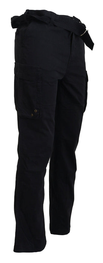 Roberto Cavalli Black Belted Cargo Men Pants