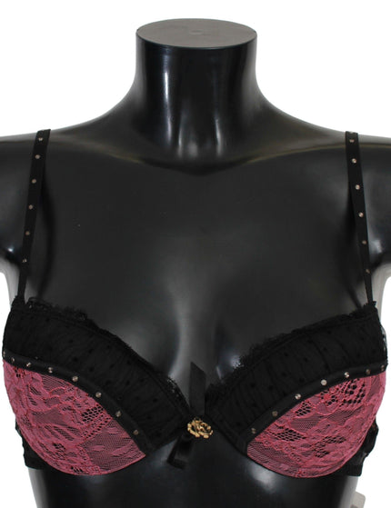 Roberto Cavalli Black Pink Lace Push Up Bra Underwear - Ellie Belle