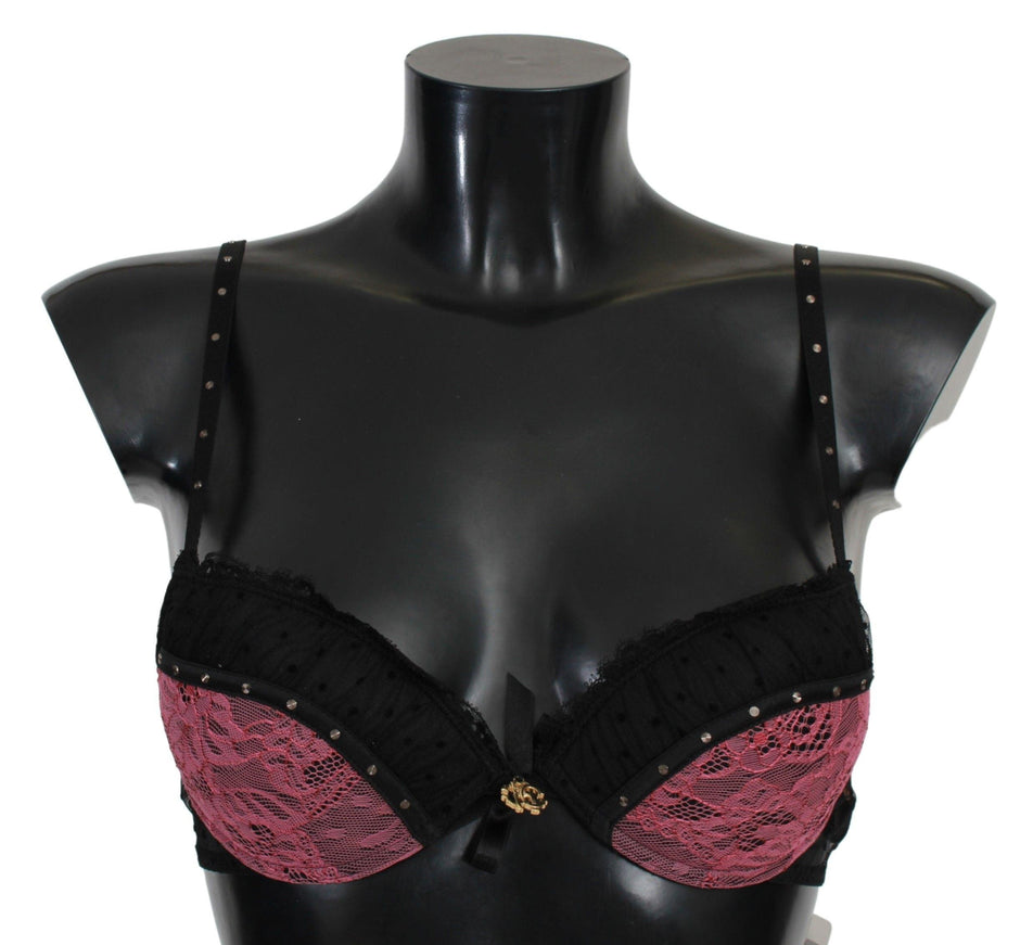 Roberto Cavalli Black Pink Lace Push Up Bra Underwear