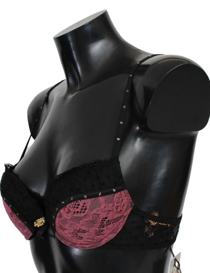 Roberto Cavalli Black Pink Lace Push Up Bra Underwear - Ellie Belle