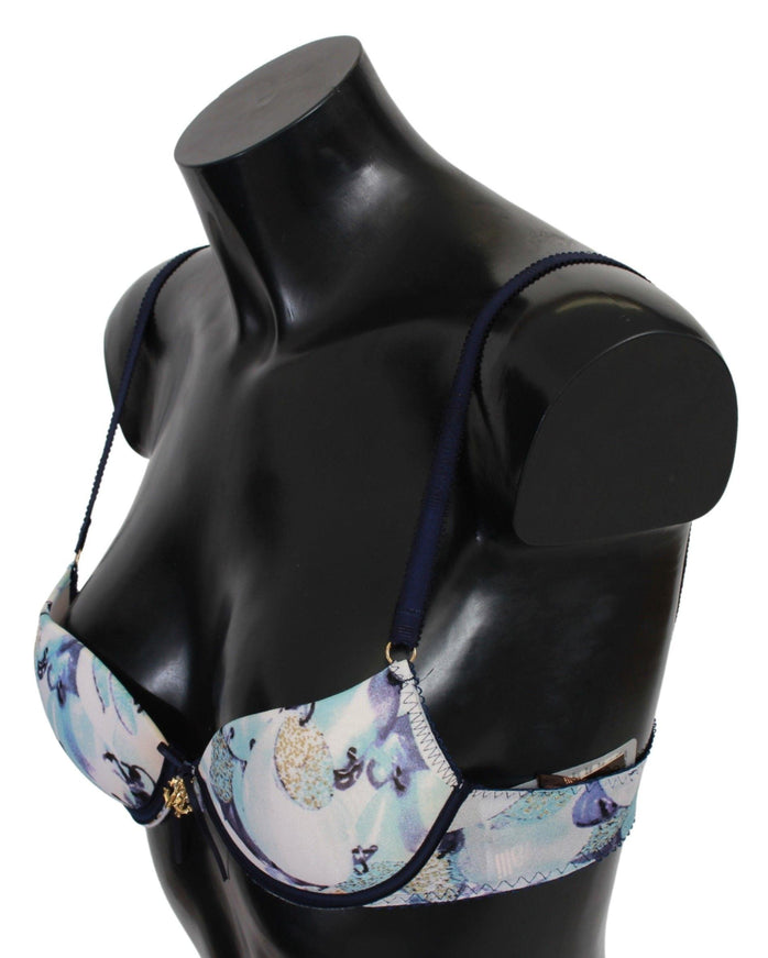 Roberto Cavalli Blue Printed Nylon Reggiseno Bra Underwear