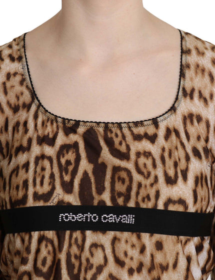 Roberto Cavalli Brown Round Neck Leopard Women Top Blouse - Ellie Belle
