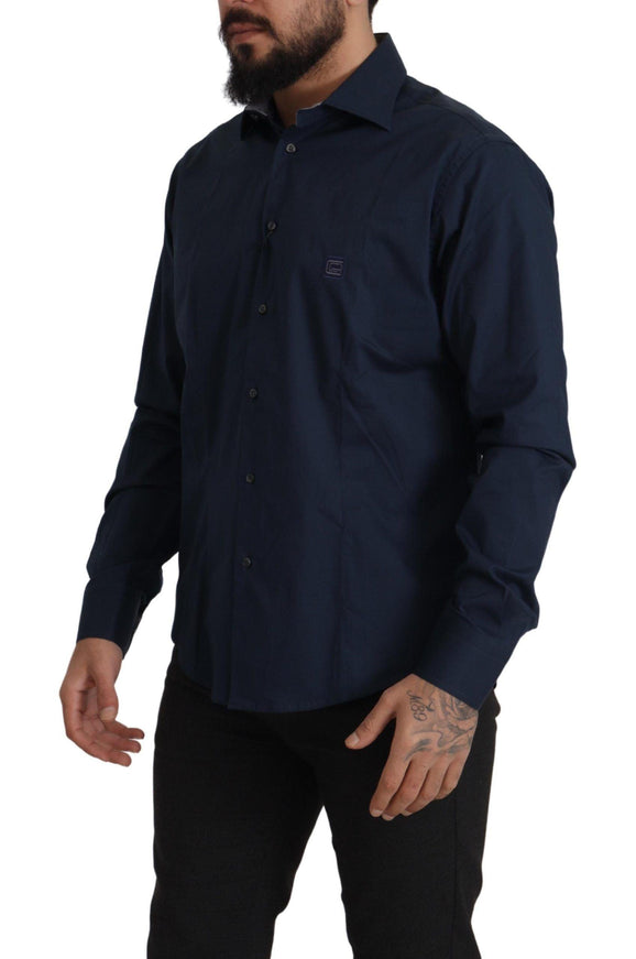 Roberto Cavalli Navy Blue Cotton Dress Formal Shirt