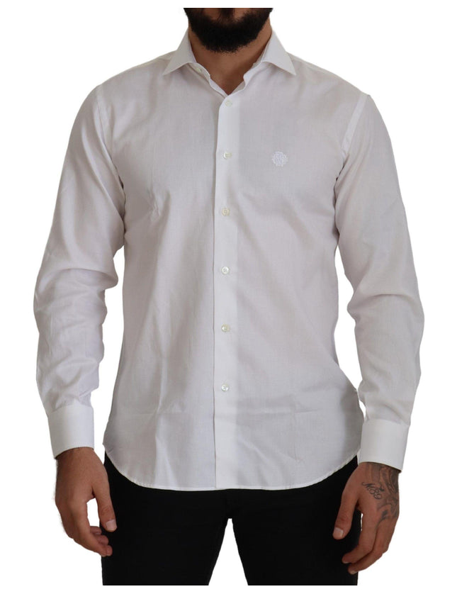 Roberto Cavalli White Cotton Formal Dress Slim Fit Shirt - Ellie Belle