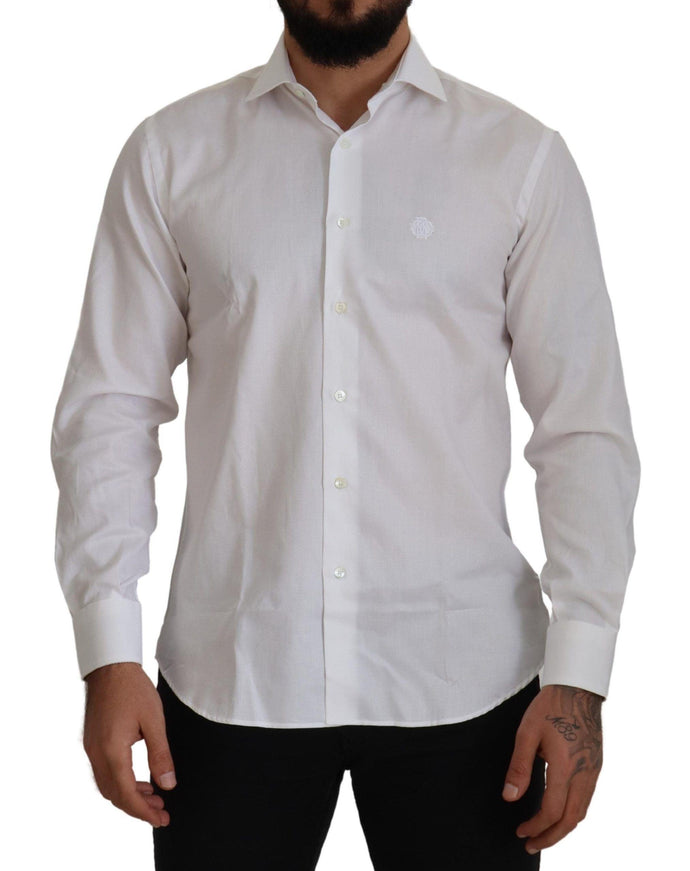 Roberto Cavalli White Cotton Formal Dress Slim Fit Shirt