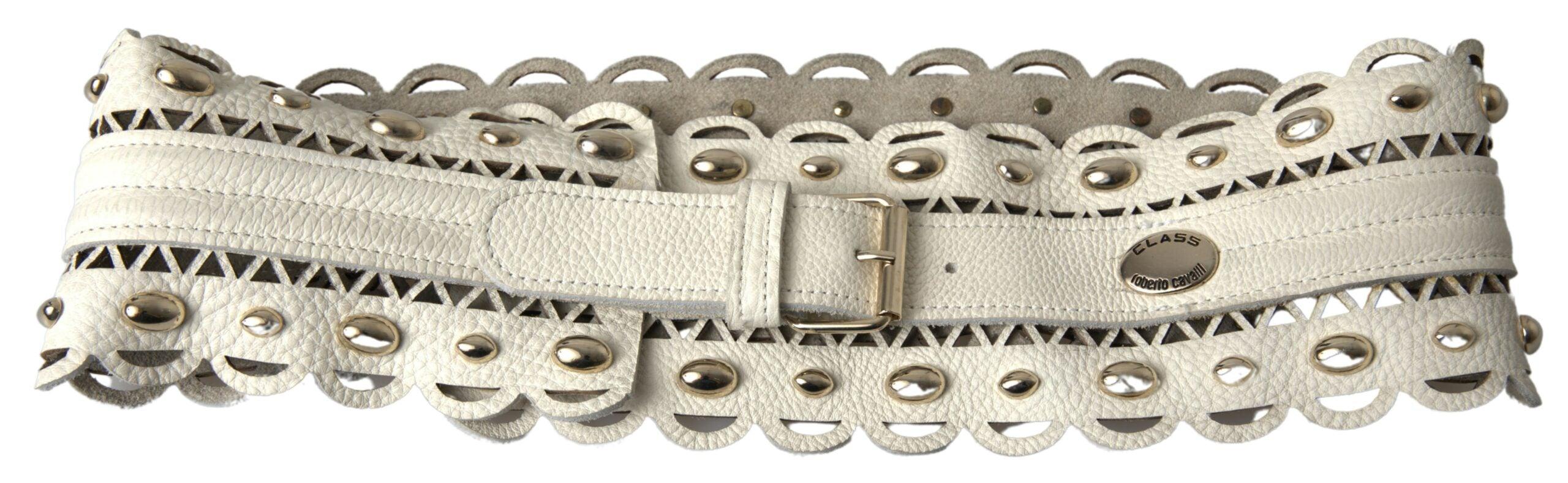 Roberto Cavalli White Leather Wide Waist Cintura Belt - Ellie Belle