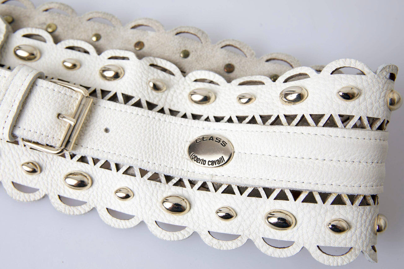 Roberto Cavalli White Leather Wide Waist Cintura Belt