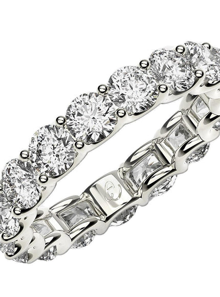 Round Cut Lab Grown Diamond Eternity Ring in 14k White Gold (3 cttw FG/VS2) - Ellie Belle