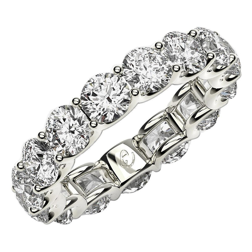 Round Cut Lab Grown Diamond Eternity Ring in 14k White Gold (5 cttw FG/VS2) - Ellie Belle