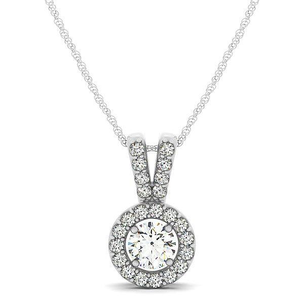 Round Pendant with Split Bail and Diamond Halo in 14k White Gold (3/4 cttw) - Ellie Belle