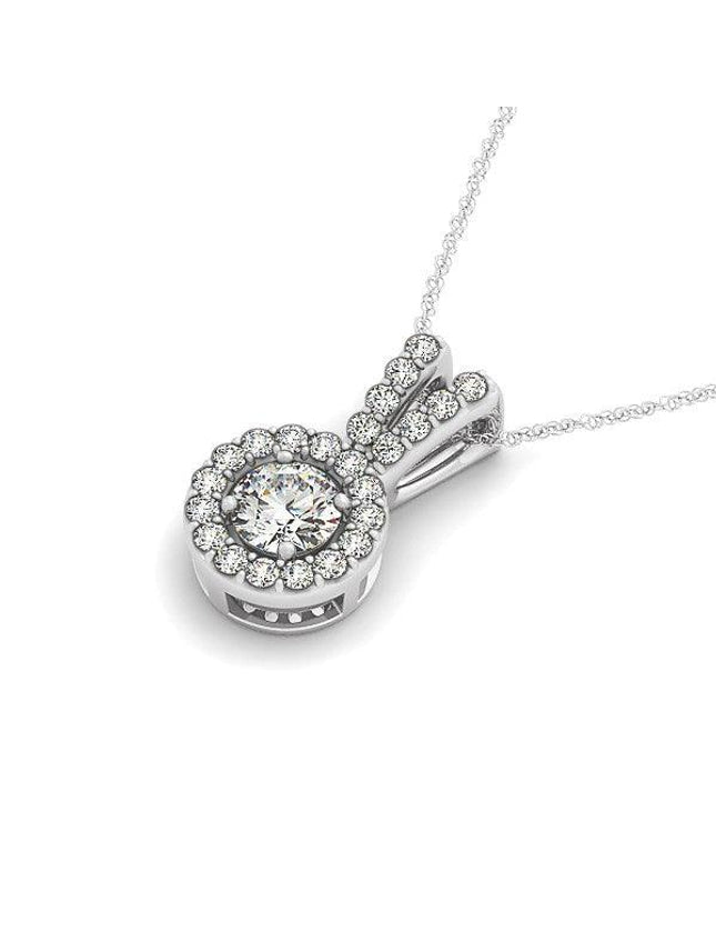 Round Pendant with Split Bail and Diamond Halo in 14k White Gold (3/4 cttw) - Ellie Belle
