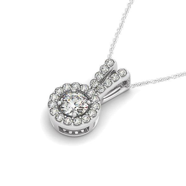 Round Pendant with Split Bail and Diamond Halo in 14k White Gold (3/4 cttw) - Ellie Belle