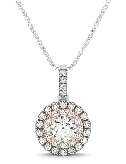 Round Shape Halo Diamond Pendant in 14k White and Rose Gold (1/2 cttw) - Ellie Belle