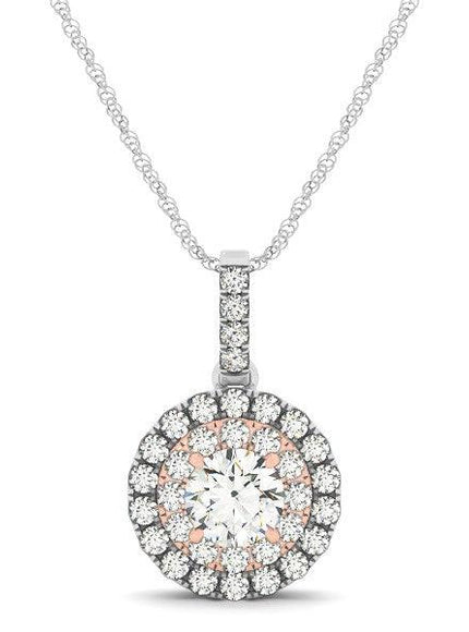 Round Shape Halo Diamond Pendant in 14k White and Rose Gold (1/2 cttw) - Ellie Belle