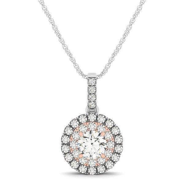 Round Shape Halo Diamond Pendant in 14k White and Rose Gold (1/2 cttw) - Ellie Belle